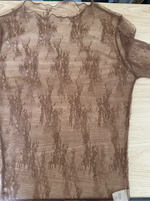 Medium Brown Sheer Mesh Long Sleeve Top Floral Boho Whimsical Rave Festival thumbnail 4