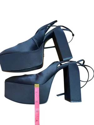 Zara Black Satin Platform Slingback Chunky Platform Heels Size 39 / 8.5 thumbnail 4