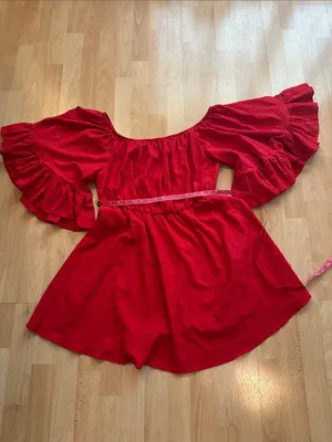 SHEIN Red Off-Shoulder Boho Textured Ruffled Dress XL thumbnail 6