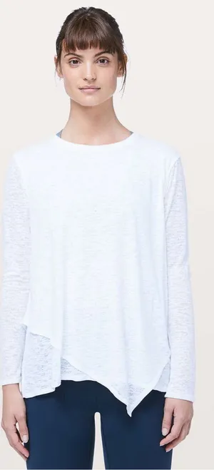 Lululemon‎ Sweetest Day Long Sleeve Burnout White asymmetrical hem top thumbnail 1