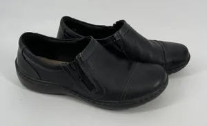 Clarks Womens Black Leather Side‎ Zip Comfort Slip On Shoes thumbnail 1
