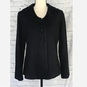 Pendleton Black Wool Jacket Women’s Button Front Ruffle Collar Classic Size Med thumbnail 2