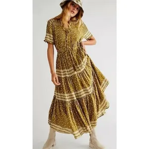 NWOT Free People Rare Feelings Tiered Printed Maxi Dress Women's Sz. XS thumbnail 2