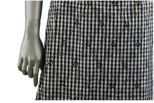 Vintage 1970s Black White Gingham Skirt with Black Flocked Flowers Medium thumbnail 3