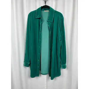Soft Surroundings Green Velvet Button Up Blouse Sz.L thumbnail 6