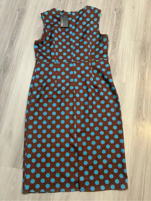 MOOYIUS Sleeveless Brown Midi‎ Dress with Light Blue Polka Dots thumbnail 10