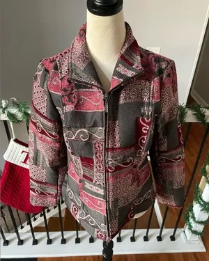 Molly And Maxx Collared Front‎ Zipper Long Sleeves Patterned Jacket Size Medium thumbnail 1