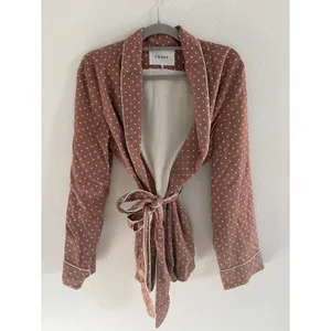 Frame Smoking Jacket Womens Medium Brown White‎ Polka Dot Belted Career Preppy thumbnail 5