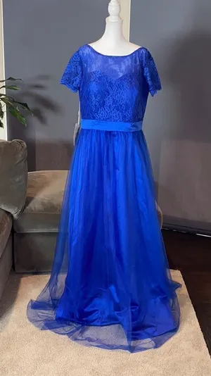 Women’s Short Sleeve Full Length Lace & Tulle Bridesmaid Party Dress Size XL NWT thumbnail 1