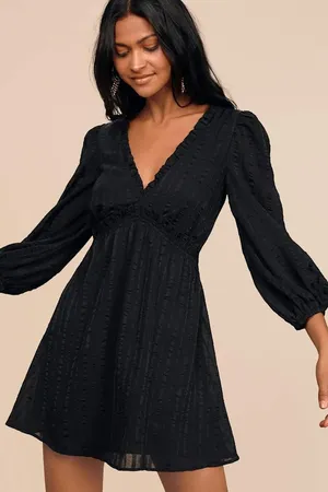 NWT Lulus Forever In My Heart Black Striped Balloon Sleeve Mini Dress Party Sz S thumbnail 1