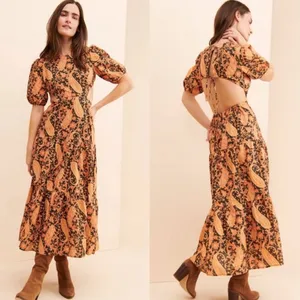 Charlie Holiday Anthropology Black and Orange Paisley Maxi Dress with Cutouts thumbnail 2