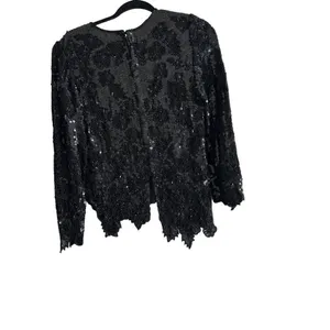 Vintage Judith Ann Creations black sequined Silk 80s Sequin jacket sz S Black thumbnail 2