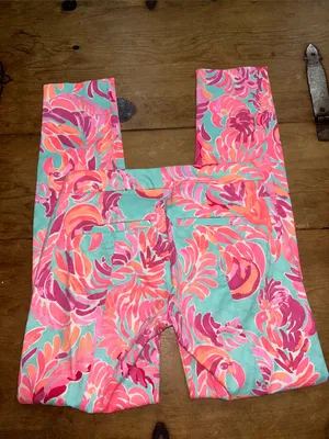 Lilly Pulitzer Floral Print Straight Leg Pants Pink Aqua Size 00 thumbnail 5