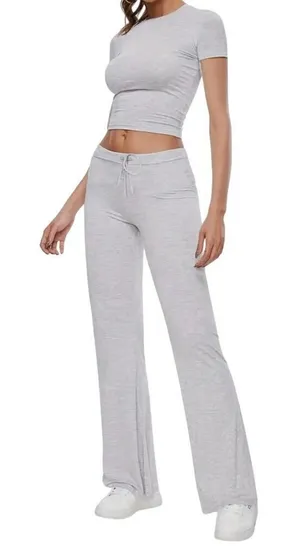 Crop Top and Wide Leg Leggings Lounge Set in Gray, Size M​​​ thumbnail 1