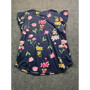 Womens Floral Flutter Sleeve Top Shirt Navy Blue‎ Pink Yellow Crew Neck Large thumbnail 7