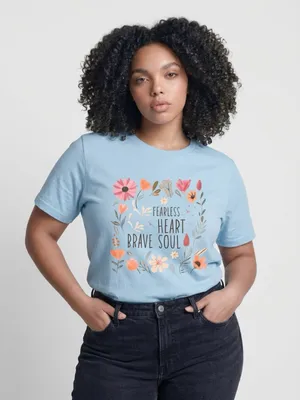 Gildan Fearless Heart Brave Soul Floral Tee - Light Blue Size Large thumbnail 1