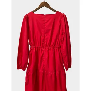 Busy Bees Smocks Cherry Red Prairie Cottagecore Tiered‎ Midi Dress Medium thumbnail 6