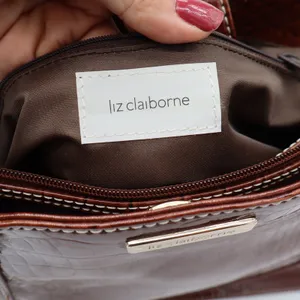 Liz Claiborne Tote Bag Women's Large Croc Embossed Brown Patent Faux Leather thumbnail 7