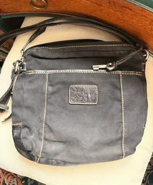 Fossil Black Canvas Leather Trim Crossbody Square Messenger Bag thumbnail 1