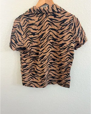 Reformation Button Down Short Sleeve Tiger Print Top thumbnail 3