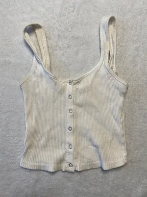 White Cropped Ribbed Tank Top Size XS thumbnail 2