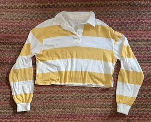 So Yellow & White Chunky Preppy Stripe Polo Crop Top thumbnail 1
