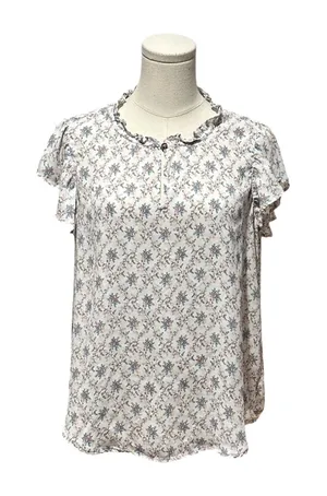 LOFT Women's Floral Ruffle Sleeve Top Size Large Petite thumbnail 1