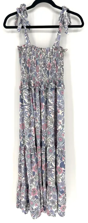 Petal + Pup Maxi Dress Floral Smocked Tiered 2 Blue Pink Boho Cottagecore thumbnail 1