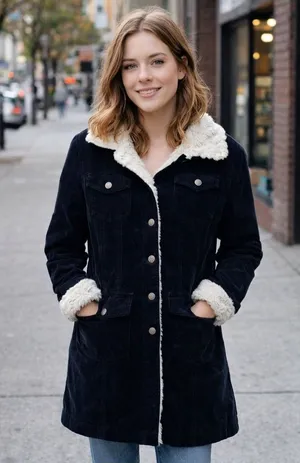 Corduroy Jacket with White Faux Fur Collar Large thumbnail 1