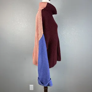 Free People Colorblock Park City Pullover Sweater Size M Waffle Knit Cowl Neck‎ thumbnail 5