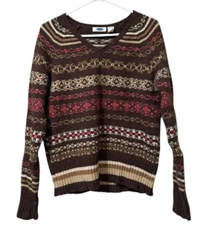 Old‎ Navy Fair Isle Sweater V Neck Pullover Lambswool Sz Large Holiday Christmas thumbnail 1