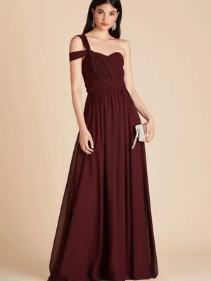 Birdy Grey Burgundy convertible Chiffon maxi grace Dress, size L thumbnail 2