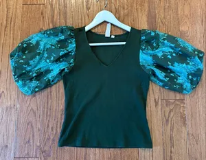 Anthropologie Dolan Left Coast green ribbed puff sleeve blouse S thumbnail 8