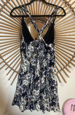 Free People Washed Ashore Black Floral Criss Cross Back Mini Dress Whimsigoth thumbnail 7