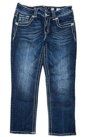 Miss Me Mid Rise Boyfriend Capri Dark Wash‎ Blue Jeans 25 Western Casual thumbnail 1