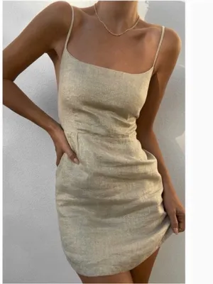 Posse‎ Linen Blend Mini Dress in Shimmery Gold Beige Size Extra Small thumbnail 7
