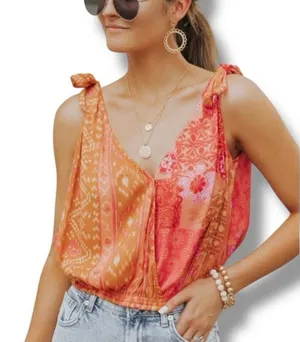 Free People Tied To You Tank Top in Lemonade color combo NEW size medium thumbnail 1