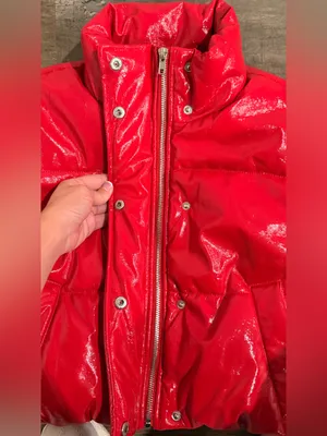 Ambiance Red Shiny Puffer Jacket - Women's Short Coat thumbnail 3