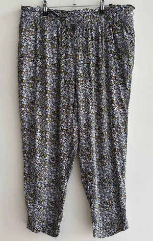 LOFT Paperbag Waist Cropped Flowy Floral Print Pants, Black/Multi, Size Large thumbnail 1