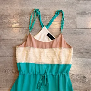 AKIRA CHICAGO Maxi Dress Size Small‎ S Sleeveless Crochet Trim Green Lace Cream thumbnail 3