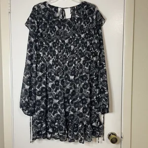 NEW! Free People These Dreams Black White Long Sleeve Ruffle Shift dress large thumbnail 2