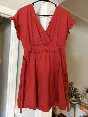 entro Rust-Red Short Dress with Surplice Neckline thumbnail 1