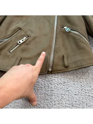 Zara Basic Brown Faux Suede Cropped Moto Biker Jacket Womens S Asymmetrical Zip thumbnail 8