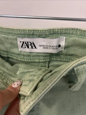 Zara Marine Straight Wide Leg Jeans Green thumbnail 8