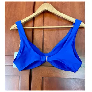 Quince Italian Plunge Bikini Swim Top Electric Blue Size Large NEW thumbnail 3