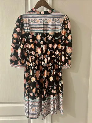 Umgee Black Floral Midi Dress with Pink and Peach Blooms thumbnail 4