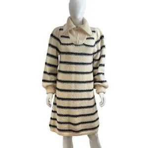 Pieces Womens Striped Quarter‎ Zip Sweater Dress Cream Black S Balloon Sleeve thumbnail 8