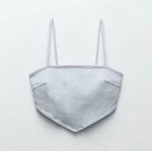 Zara NWT Light Denim Chambray Crop Top Size M thumbnail 2