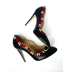 Gucci Yoko Black Red Snake Leather High Heel Pumps Pointed Toe EU 38.5 thumbnail 7