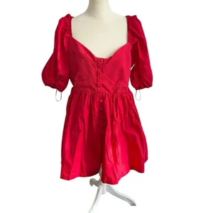 Maeve Anthropologie Red Smocked Puff Sleeve Mini Dress XL Petite NWT thumbnail 3